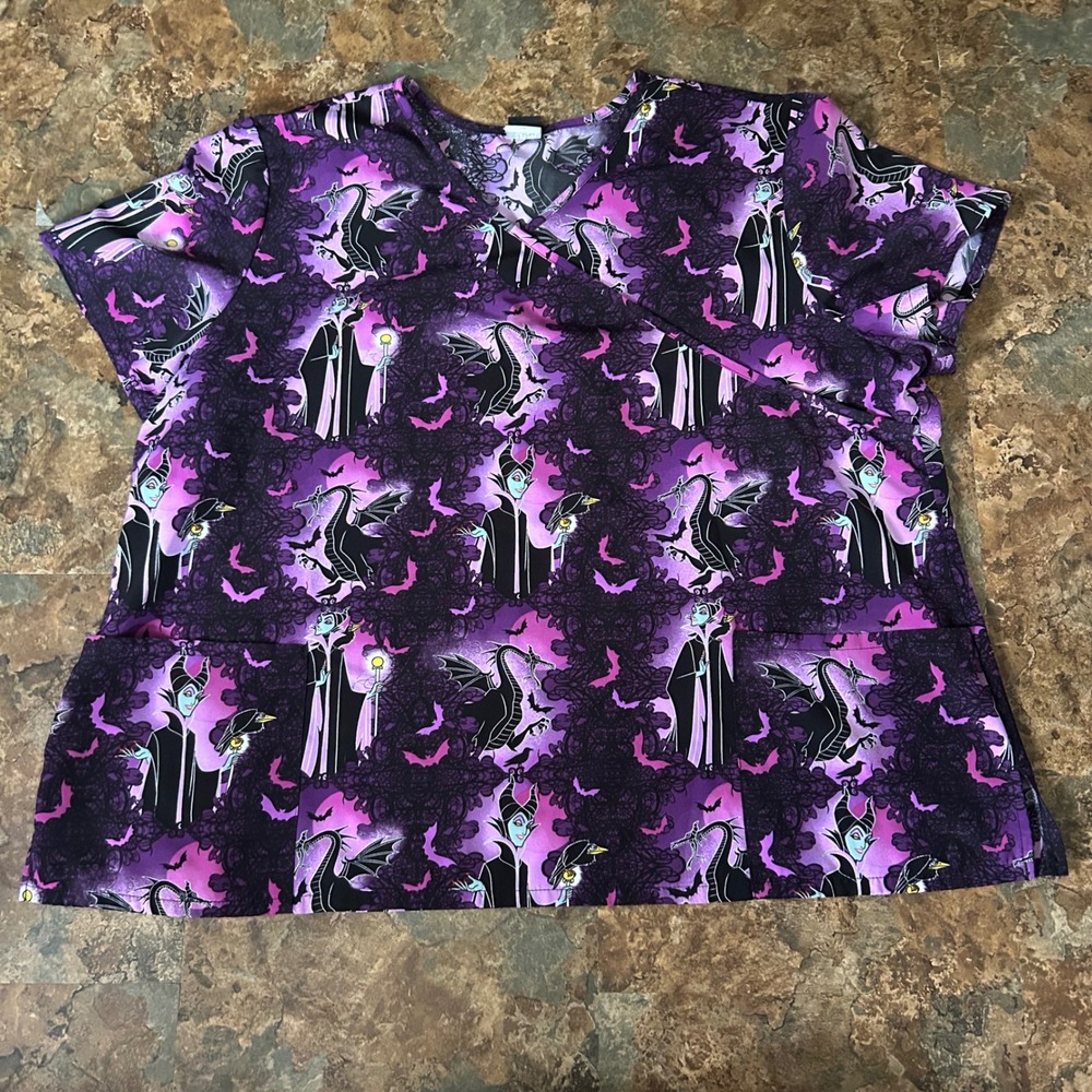 Disney Villains Maleficent Scrub Top Womens Size 3XL Short Sleeve Work Shirt